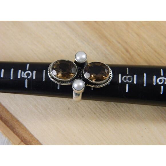 Vintage Topaz Sterling Silver Ring, Brown Topaz, Pearl Multi Stone Ring Sz 6.25 - Picture 10 of 10